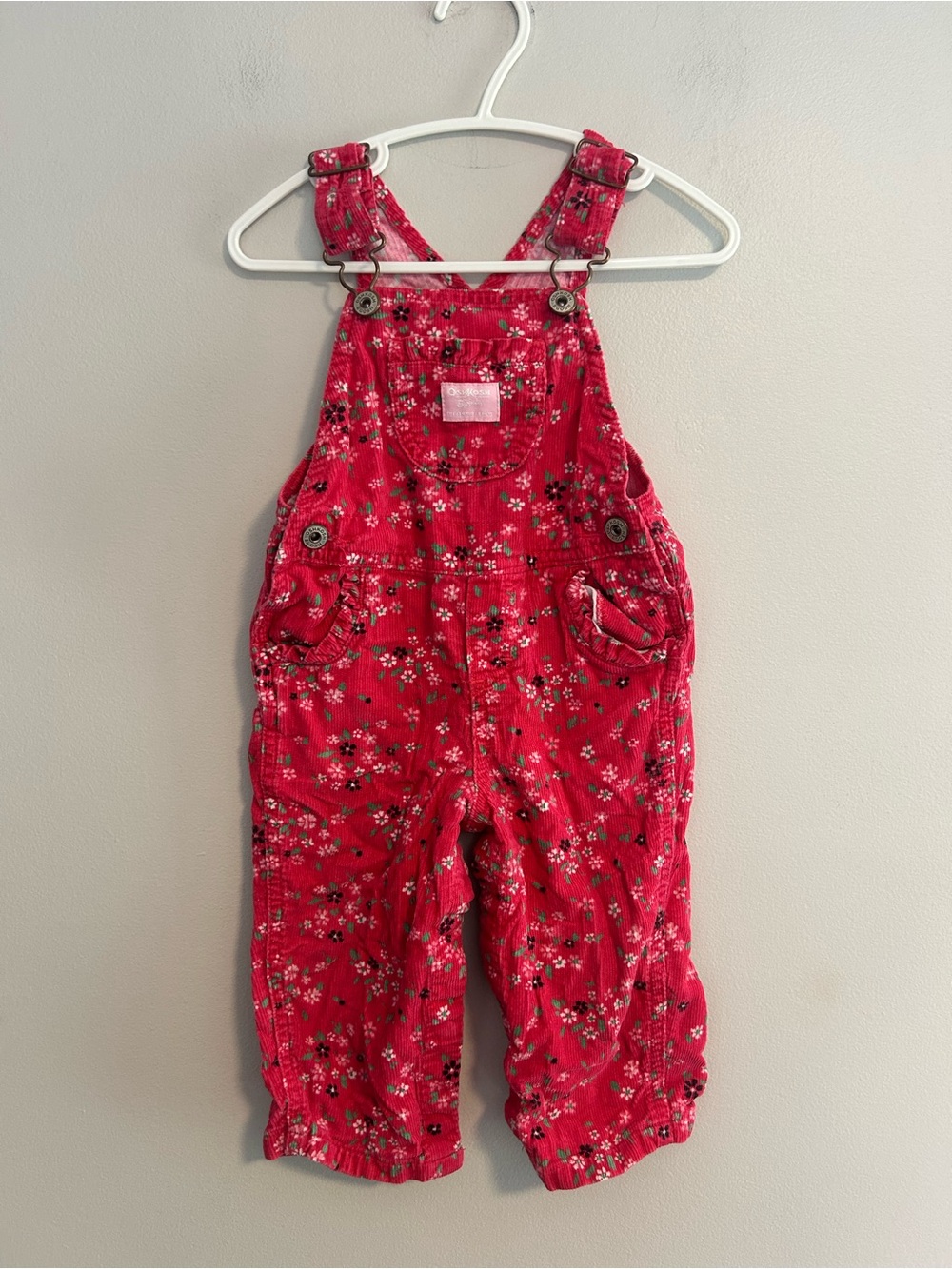 Oshkosh 12m pink Floral Corduroy Overalls